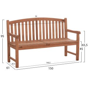 Garden three-seater bench Elena Hm18125 teak wood - natural color 150x61x95cm.