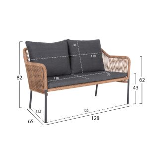 Garden 2-seater sofa Baffin aluminum-artificial rattan-cushions Hm6054,03