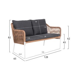Garden 2-seater sofa Baffin aluminum-synthetic rope-cushions Hm6054,01 Aluminum White-p