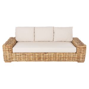 Garden 3-seater sofa Tropel solid mango wood-natural rattan-white cushions 216x88x70-85hcm Hm9808