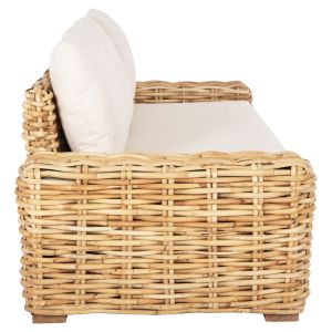 Garden 3-seater sofa Tropel solid mango wood-natural rattan-white cushions 216x88x70-85hcm Hm9808
