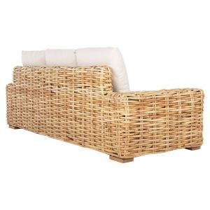 Garden 3-seater sofa Tropel solid mango wood-natural rattan-white cushions 216x88x70-85hcm Hm9808