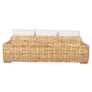 Garden 3-seater sofa Tropel solid mango wood-natural rattan-white cushions 216x88x70-85hcm Hm9808