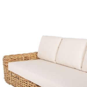 Garden 3-seater sofa Tropel solid mango wood-natural rattan-white cushions 216x88x70-85hcm Hm9808