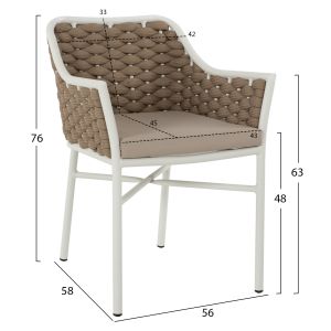 Garden aluminum chair Hm5858.02 white with beige ropes