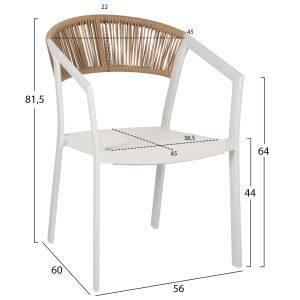 Garden aluminum chair Professional white rattan and textile 45x63x82hcmhm5891,02