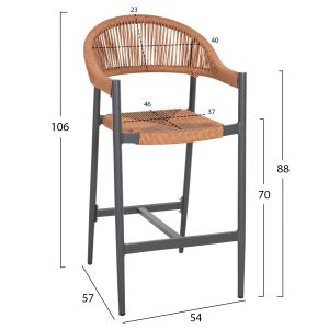 Garden bar stool Gregg aluminum anthracite - synthetic rattan in sandy beige 55x57x106hcm Hm5788,12