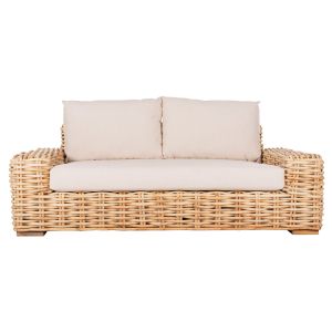 Garden two-seater sofa Tropel natural rattan and solid mango wood white cushions 192x88x70-85hcm Hm9809