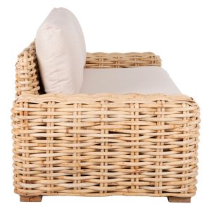 Garden two-seater sofa Tropel natural rattan and solid mango wood white cushions 192x88x70-85hcm Hm9809