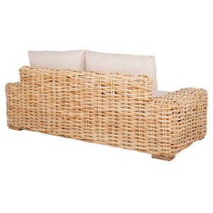 Garden two-seater sofa Tropel natural rattan and solid mango wood white cushions 192x88x70-85hcm Hm9809