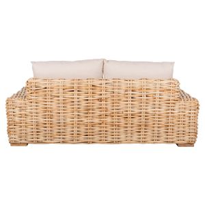Garden two-seater sofa Tropel natural rattan and solid mango wood white cushions 192x88x70-85hcm Hm9809