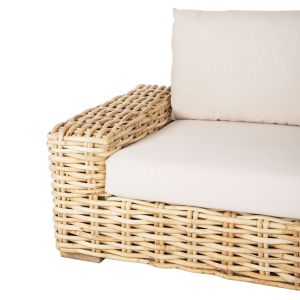 Garden two-seater sofa Tropel natural rattan and solid mango wood white cushions 192x88x70-85hcm Hm9809