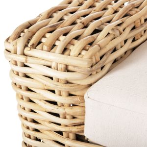 Garden two-seater sofa Tropel natural rattan and solid mango wood white cushions 192x88x70-85hcm Hm9809
