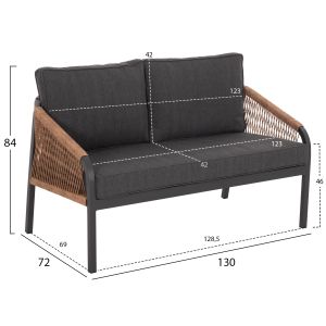 Garden sofa 2-sided Maerly made of aluminum in anthracite-dark beige synthetic rope-with anthracite cushions Hm6116,03