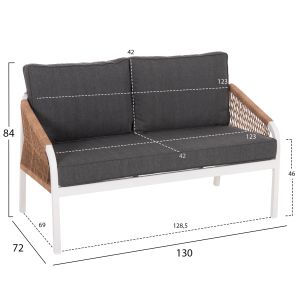 Garden sofa 2-sided Maerly made of aluminum in white-dark beige synthetic rope-with anthracite cushions Hm6116,01