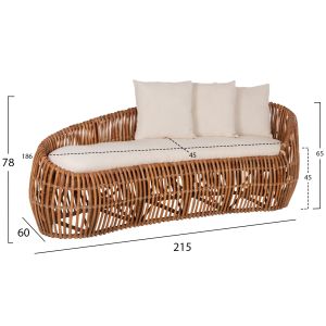 Garden sofa Lantry natural rattan white textile 215x60x78hcm Hm5991