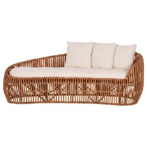 Garden sofa Lantry natural rattan white textile 215x60x78hcm Hm5991