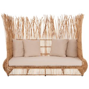 Garden sofa Zephyr natural rattan beige textile 200x120x142hcm Hm5988