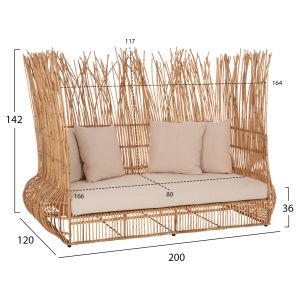 Garden sofa Zephyr natural rattan beige textile 200x120x142hcm Hm5988