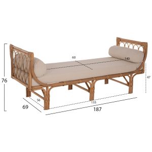 Garden sofa/lounger Charmella natural rattan beige cushions 187x69x76hcm Hm9659