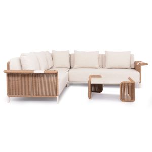 Garden set 2 pieces Aurora Destiny Zen Sm6319 aluminum and beige rattan upholstery ecru - tabletop sintered stone