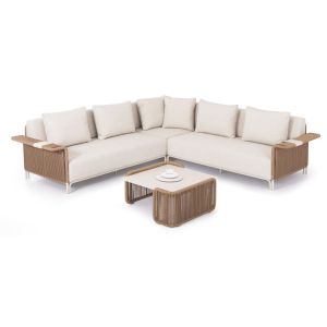 Garden set 2 pieces Aurora Destiny Zen Sm6319 aluminum and beige rattan upholstery ecru - tabletop sintered stone