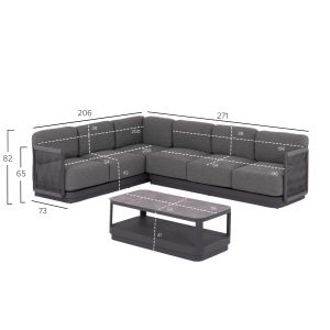 Garden set 3 pieces Elysia Sm6187.01 dark gray aluminum-rope-peliefil fabric
