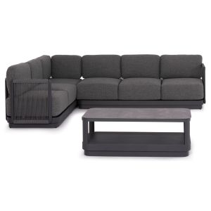Garden set 3 pieces Elysia Sm6187.01 dark gray aluminum-rope-peliefil fabric