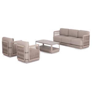 Garden set 4 pieces Elysia Sm6186.02 champagne color aluminum-rope-peliefil fabric