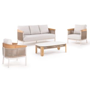 Garden set 4 pieces Ethereal Sm6165 aluminum-rope-teak wood-gray sintered stone