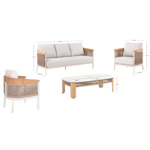 Garden set 4 pieces Ethereal Sm6165 aluminum-rope-teak wood-gray sintered stone