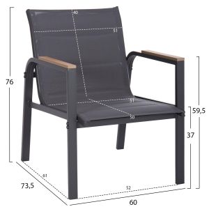 Garden set 4-piece Juliette Hm6280.03 gray aluminum-textile - tempered glass
