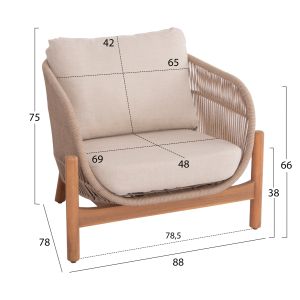 Garden set 4pcs Sanji Hm6219 acacia wood-aluminum frame-rope