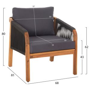 Garden set 4pcs, Rosswell acacia wood solid natural cushions anthracite Hm6084