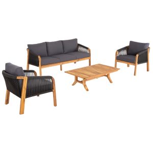 Garden set 4pcs, Rosswell acacia wood solid natural cushions anthracite Hm6084