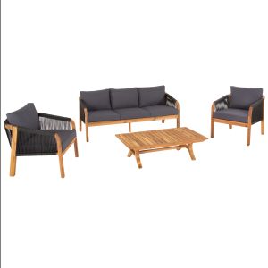 Garden set 4pcs, Rosswell acacia wood solid natural cushions anthracite Hm6084
