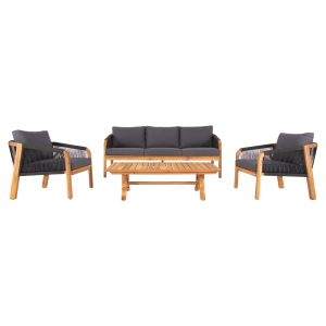 Garden set 4pcs, Rosswell acacia wood solid natural cushions anthracite Hm6084