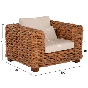 Garden set 4pcs, Tropel natural rattan-mahogany wood-white cushions Hm9656