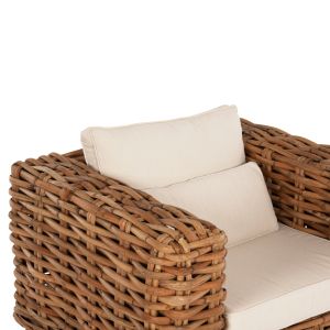 Garden set 4pcs, Tropel natural rattan-mahogany wood-white cushions Hm9656