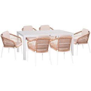 Garden set 7 pieces Krum Hm21149 white Aluminum--pe rattan