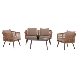 Garden set Freja Hm6057.04 aluminum cappuccino-pe rattan and cushions in beige