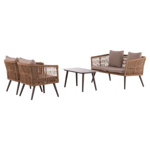 Garden set Freja Hm6057.04 aluminum cappuccino-pe rattan and cushions in beige