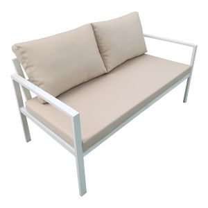 GARDENLY GARDEN SET, 4 PIECES, ALUMINUM, WHITE WITH BEIGE CUSHIONS