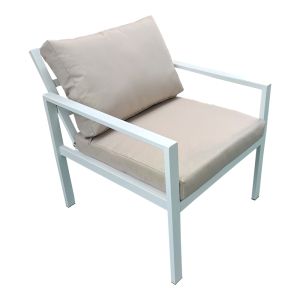 GARDENLY GARDEN SET, 4 PIECES, ALUMINUM, WHITE WITH BEIGE CUSHIONS