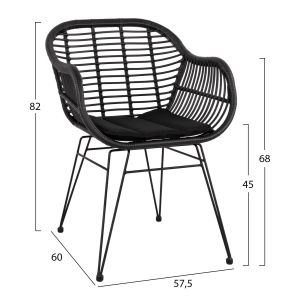 Garden set Hm11871 3-piece metal and rattan in black color