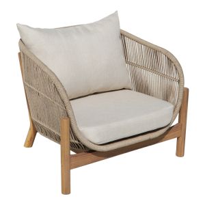 Verilan acacia wood garden set with rope and beige cushions