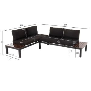 Dex Outdoor Garden Set 3pcs Polymorphous Aluminum in Anthracite and Brown-Black Cushions Hm6090