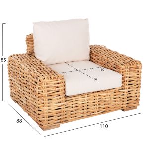 4-piece natural rattan garden lounge set - 2-seater sofa - 2 chairs with armrests - coffee table, Hm11940
