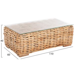 4-piece natural rattan garden lounge set - 2-seater sofa - 2 chairs with armrests - coffee table, Hm11940