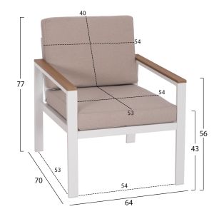 Garden set of 4 pieces Safin Hm6278.01 aluminum in white - polywood - olefin fabric in beige